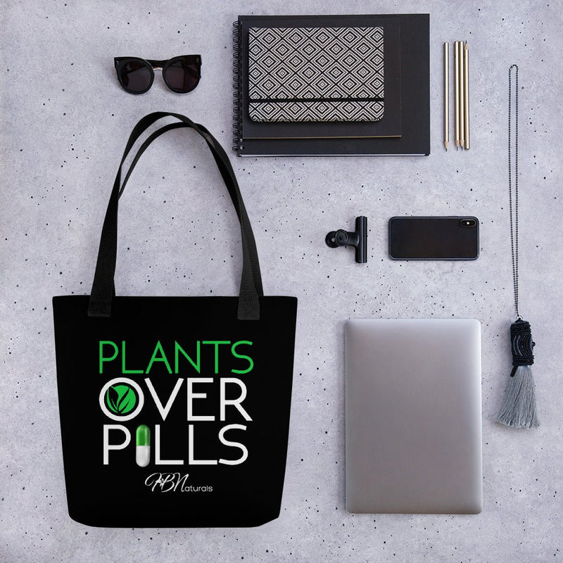 Plants Over Pills Black Tote bag